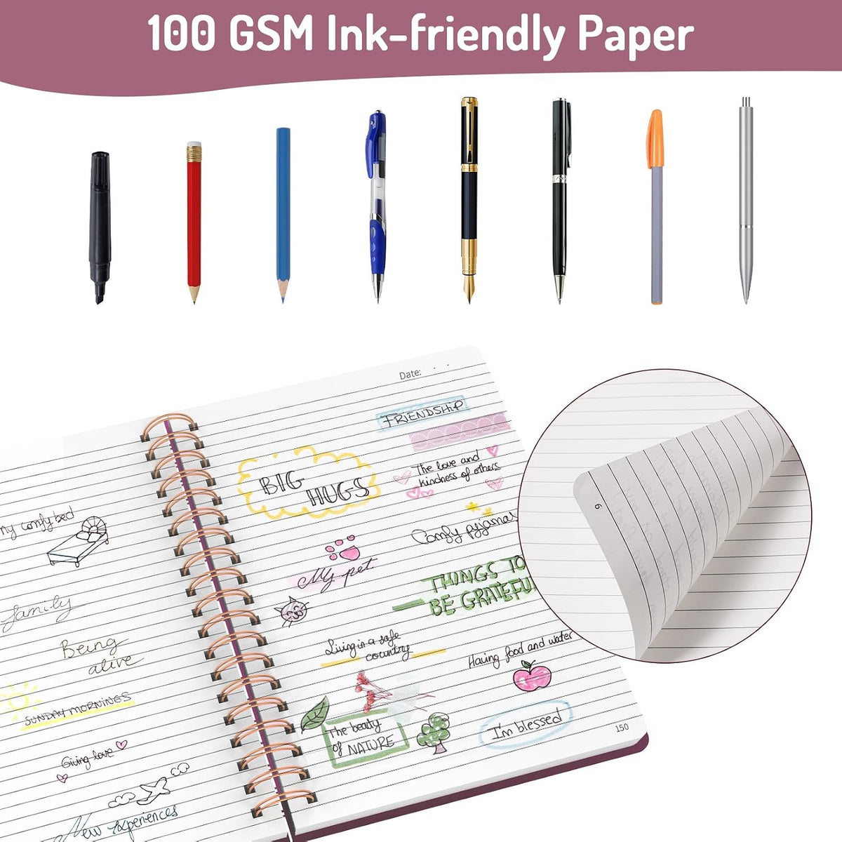 Forvencer Lined Spiral Journal Notebook with 300 Numbered Pages, B5