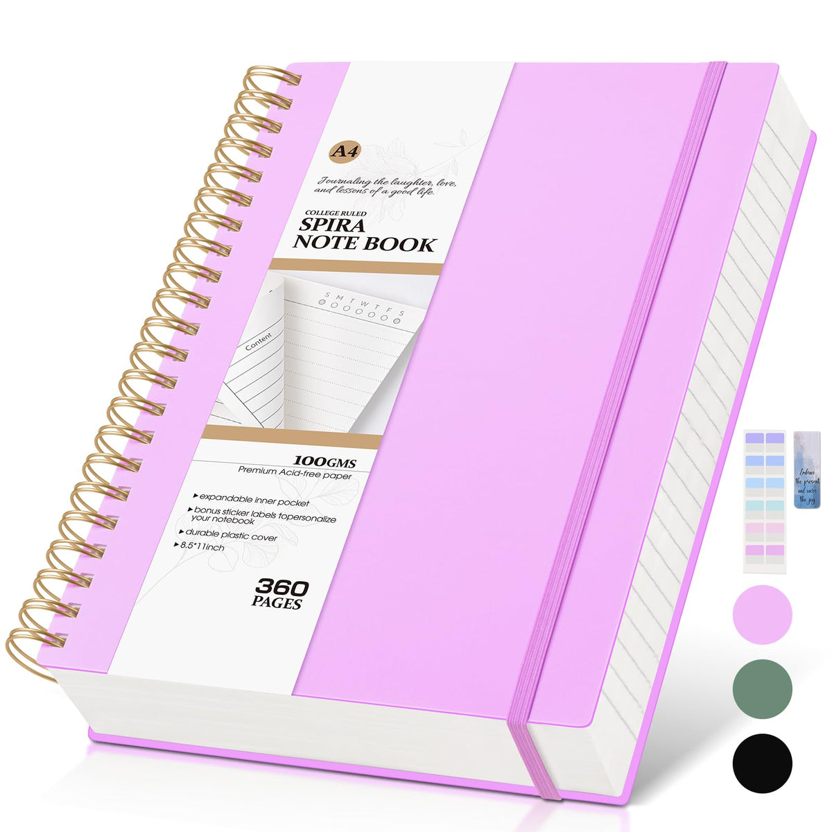 Spiral Notebook Journal, 360 Pages College Ruled Notebooks, Lined Thick Journals for Women Men,B5 Big Spiral Notebooks with 100GSM Paper, Spiral Bound Journal for Writing Work School Green 7.6"×10"