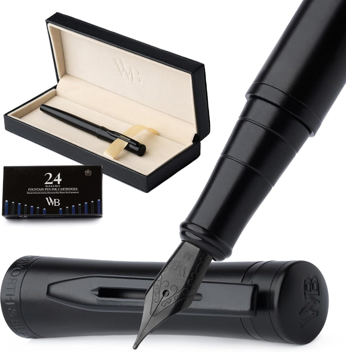 Wordsworth & Black Luxury Fountain Pen Set for Writing, Medium Nib, Black