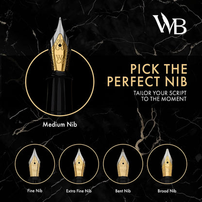 Wordsworth & Black Luxury Fountain Pen Set for Writing, Medium Nib, Black
