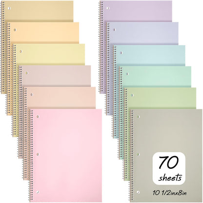 Teling 12 Pcs 1 Subject Spiral Notebook for Work College Ruled 8 x 10 1/2 Inch Spiral Journal Notebook 3 Hole Punched Paper Tear Line 70 Sheets Office School Study Supplies (Pastel Color)