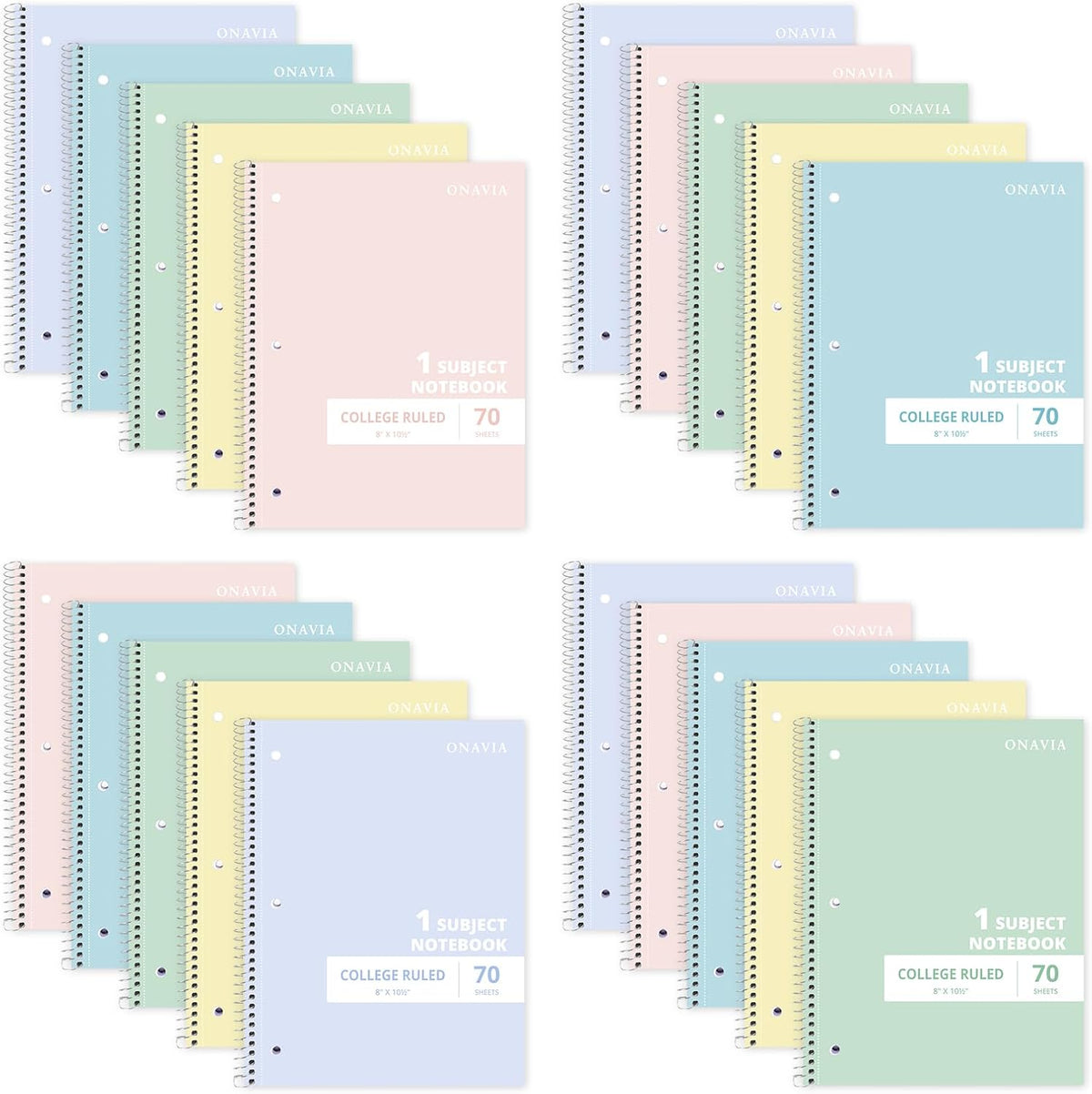 ONAVIA 1 Subject Spiral Notebook College Ruled Bulk, 140 Pages, Assorted