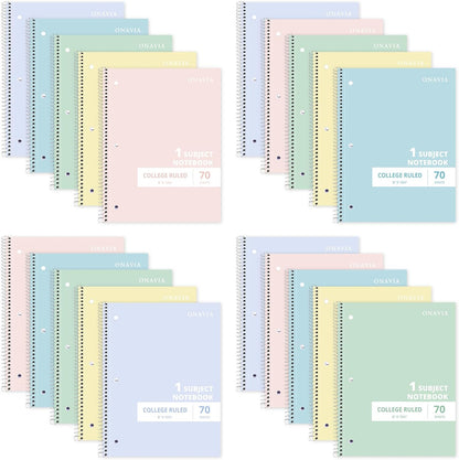 ONAVIA 1 Subject Spiral Notebook College Ruled Bulk, 140 Pages, Assorted