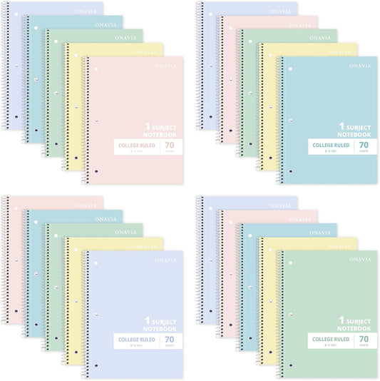 ONAVIA 1 Subject Spiral Notebook College Ruled Bulk, 140 Pages, Assorted