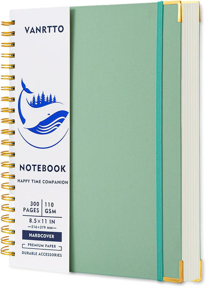 VANRTTO Hardcover College Ruled Spiral Notebook 8.5x11 IN A4 for Work Green