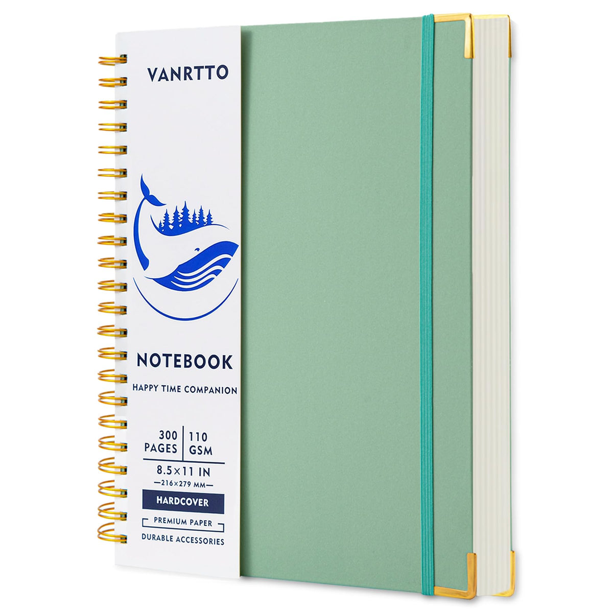 VANRTTO Hardcover College Ruled Spiral Notebook 8.5x11 IN A4 for Work Green