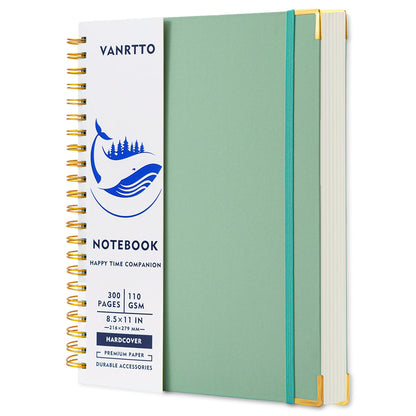 VANRTTO Hardcover College Ruled Spiral Notebook 8.5x11 IN A4 for Work Green