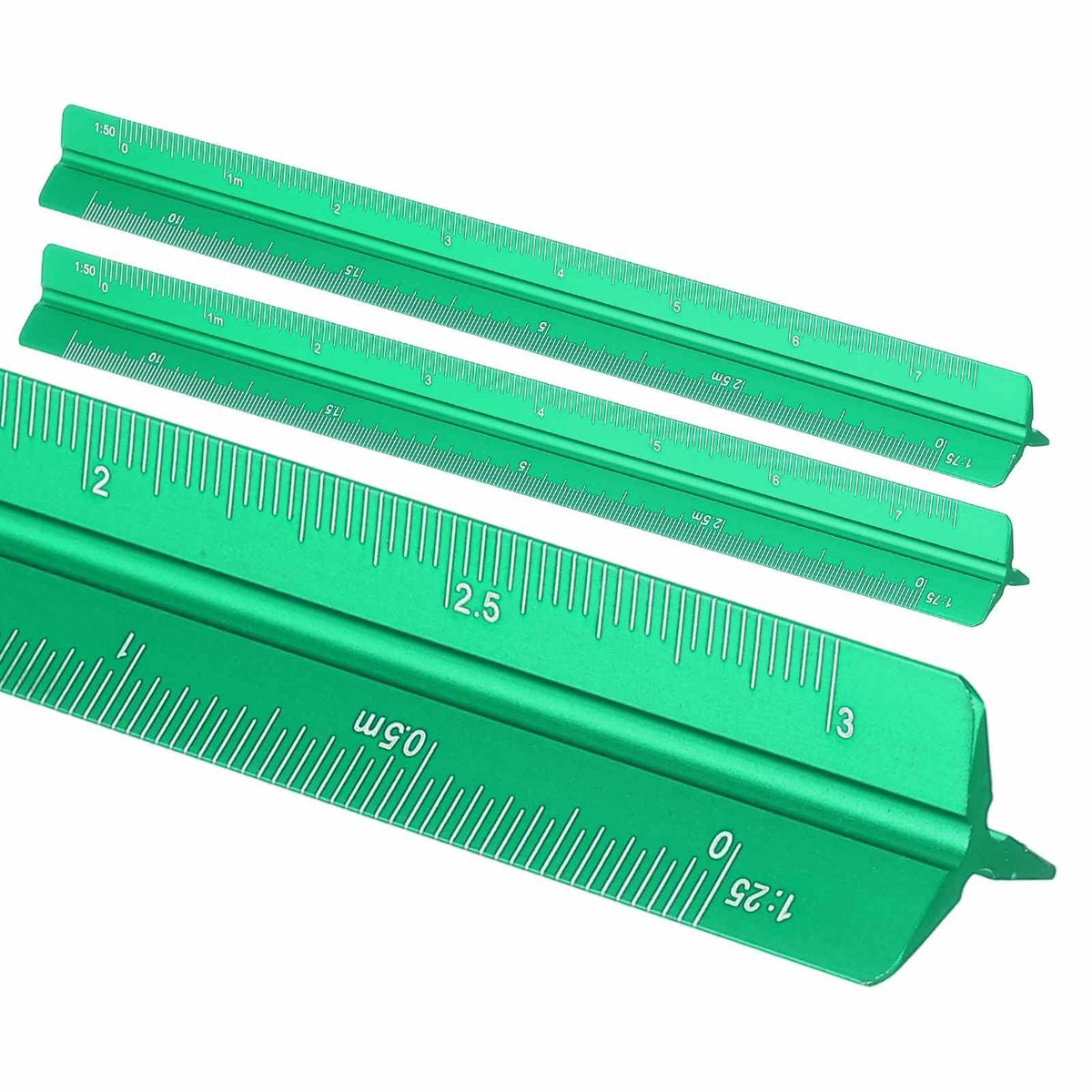 HARFINGTON 2 Pcs Architectural Scale Ruler, 12 Inch Metric Aluminum Alloy Architect Triangular Small Scale Laser-Etched Blueprint Drafting Ruler for Architects Engineers, Green