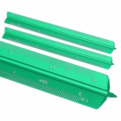 HARFINGTON 2 Pcs Architectural Scale Ruler, 12 Inch Metric Aluminum Alloy Architect Triangular Small Scale Laser-Etched Blueprint Drafting Ruler for Architects Engineers, Green