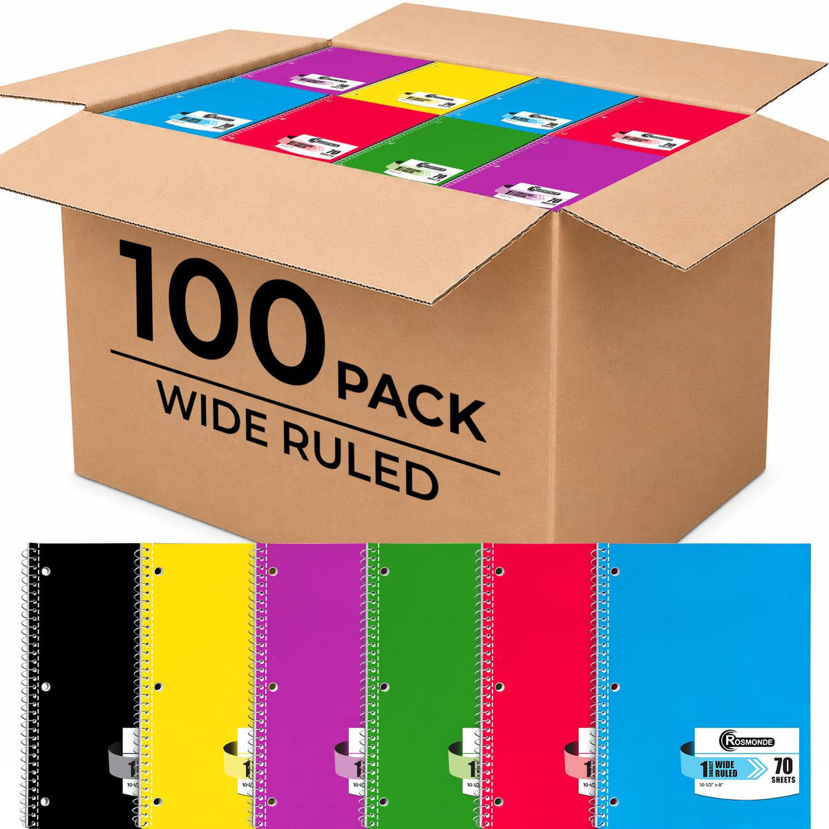 Rosmonde 24 Pack, 5 Subject Notebook Wide Ruled, 150 Sheets (300 Pages)