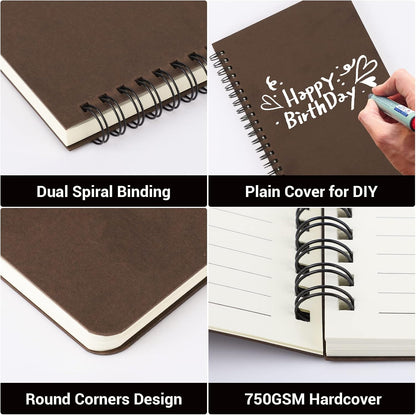 EUSOAR Spiral Ruled Notebook, A5 3packs 5.5"X8.3" 120 Pages Lined Travel Writing Notebooks Journal, Memo Notepad Sketchbook, Office Business Subject Diary Ruled Spiral Book Journal-Coffee Cover