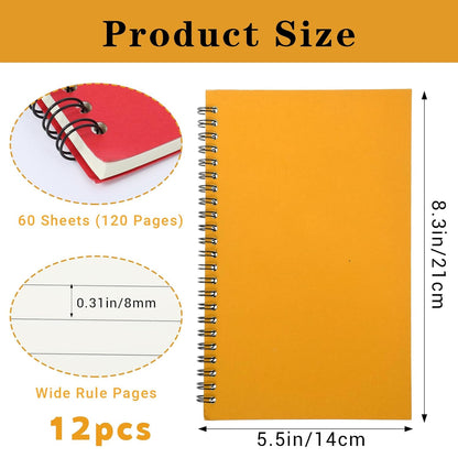 Nodaaiie 12 Pack A5 Spiral Notebook, College Ruled, 120 Pages, 12 Colors Spiral Journal for Office, Students, Business, Journal, Note Taking, 8.3 x 5.7 Inch