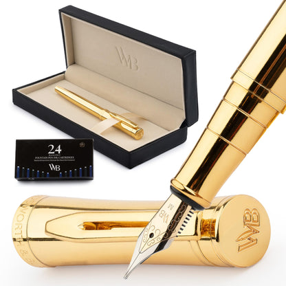 Wordsworth & Black Luxury Fountain Pen Set for Writing, Medium Nib, Silver