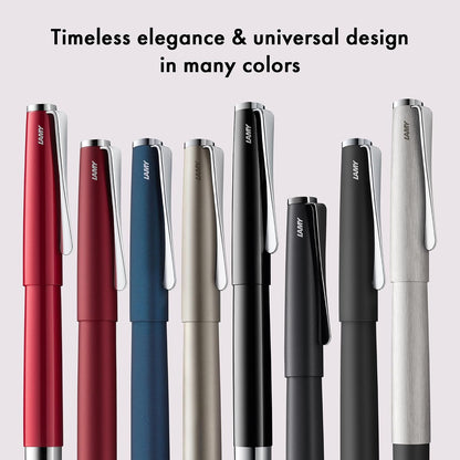 Lamy studio brushed - Fountain Pen in elegant metal body - steel nib, partially platinum-plated & in nib size M - incl T 10 blue ink cartridge