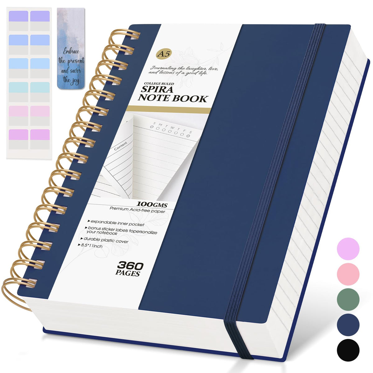 Spiral Notebook Journal, 360 Pages College Ruled Notebooks, Lined Thick Journals for Women Men,B5 Big Spiral Notebooks with 100GSM Paper, Spiral Bound Journal for Writing Work School Green 7.6"×10"