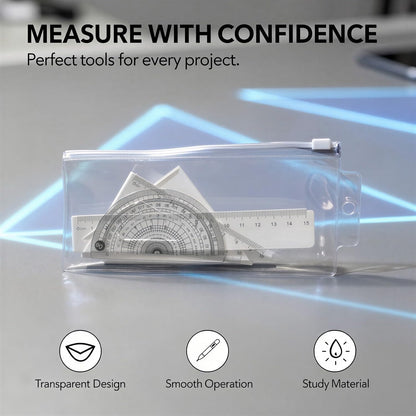 10 Pcs Ruler Set, Transparent Plastic Triangular Rulers, Protractors and Straightedge, Double Sided Metric and Imperial Scales, Clear Markings for Drawing and Drafting