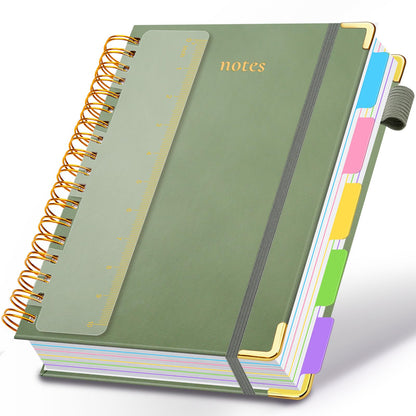 Hardcover Spiral Notebook 8"x10" Journal Notebook with Tabs and Removable Dividers 300 Pages 5 Subject Notebook College Ruled, Faux Leather Spiral Bound Notebook for Women School Work (Purple)