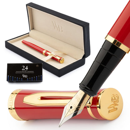 Wordsworth & Black Luxury Fountain Pen Set for Writing, Medium Nib, Silver