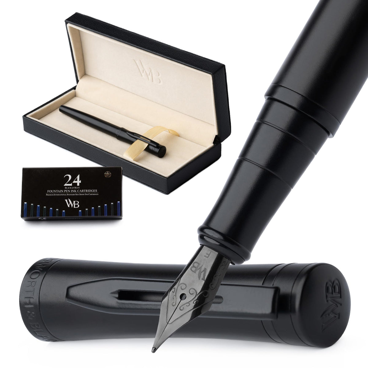 Wordsworth & Black Luxury Fountain Pen Set for Writing, Medium Nib, Silver