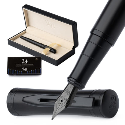 Wordsworth & Black Luxury Fountain Pen Set for Writing, Medium Nib, Silver