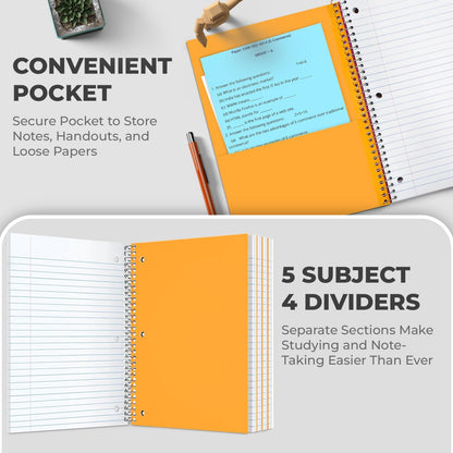 Rosmonde 24 Pack, 5 Subject Notebook Wide Ruled, 150 Sheets (300 Pages)