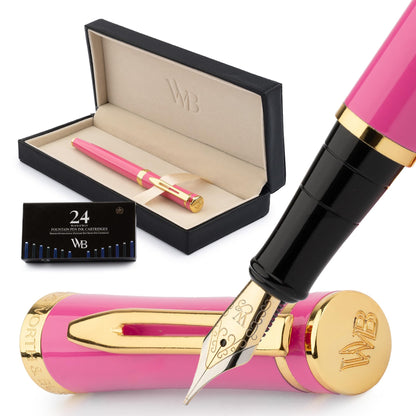 Wordsworth & Black Luxury Fountain Pen Set for Writing, Medium Nib, Silver