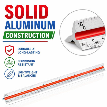 Nicunom 3 Pack Architectural Scale Ruler, 12" Triangular Architect Scale Aluminum Color-Coded Grooves Triangle Ruler for Architects, Students, Draftsman, and Engineers (Imperial)