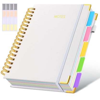 Hardcover Spiral Notebook journal with Removable Dividers Tabs, 300 Pages Leather 5 Subject Notebook College Ruled, 8"x10" Large B5 Notebooks for Work School Note taking, Lined Journal for Women,Green