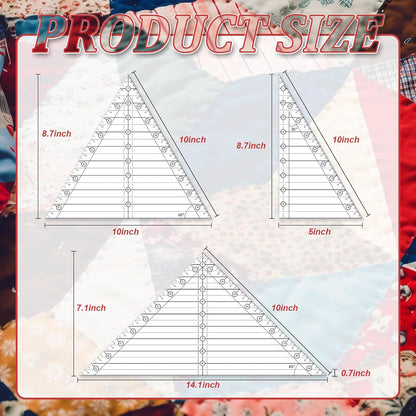 Watersay 3 Pcs 45°/30°/60° Angles Triangle Quilting Ruler 10 Inch Acrylic