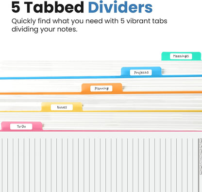 Taja Spiral Notebooks for Work 5 Subject Notebook with Removable Dividers