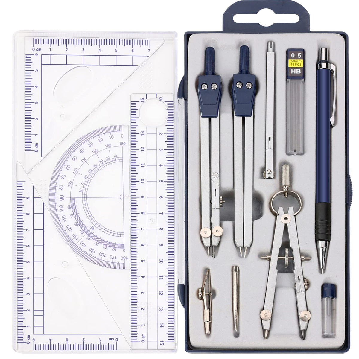 13 Pcs Compass and Protractors Set Math Compass Geometry Tool with Case