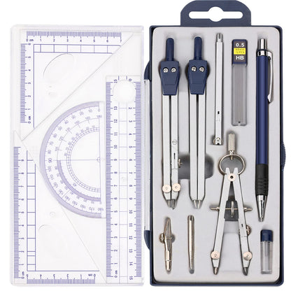 13 Pcs Compass and Protractors Set Math Compass Geometry Tool with Case