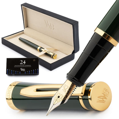 Wordsworth & Black Luxury Fountain Pen Set for Writing, Medium Nib, Silver