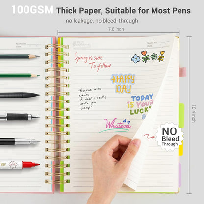 Hardcover Spiral Notebook, 5 Subject Notebook College Ruled 300 Pages