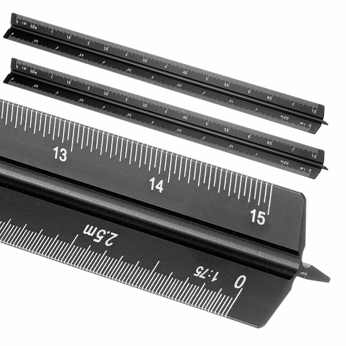 HARFINGTON 2 Pcs Architectural Scale Ruler, 12 Inch Metric Aluminum Alloy Architect Triangular Small Scale Laser-Etched Blueprint Drafting Ruler for Architects Engineers, Green
