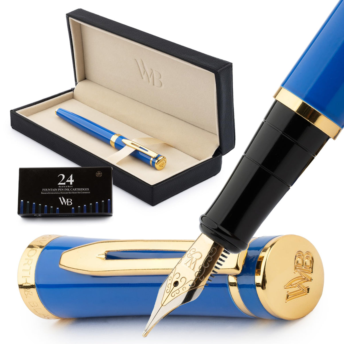 Wordsworth & Black Luxury Fountain Pen Set for Writing, Medium Nib, Silver
