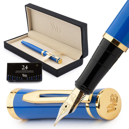 Wordsworth & Black Luxury Fountain Pen Set for Writing, Medium Nib, Silver
