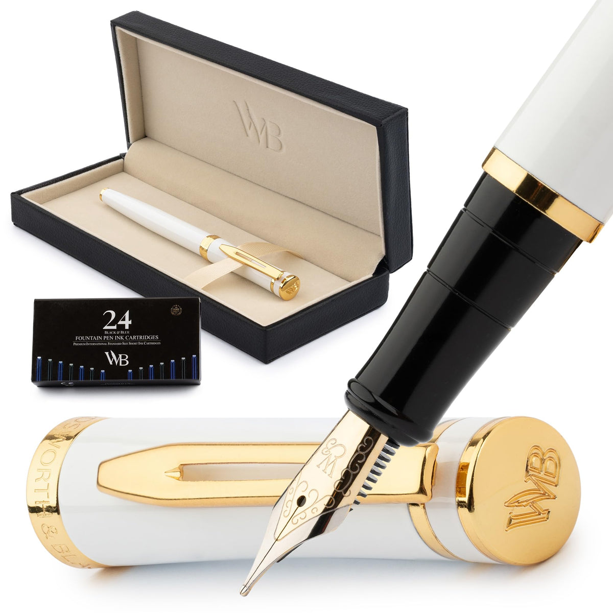 Wordsworth & Black Luxury Fountain Pen Set for Writing, Medium Nib, Silver