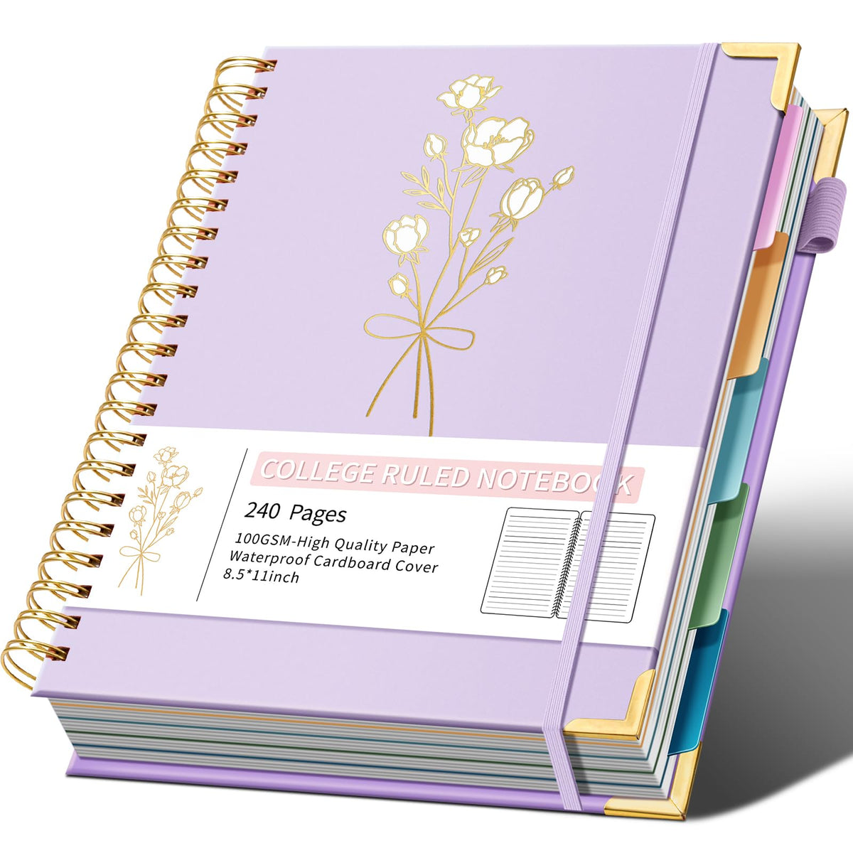 Ovesmusl 5-Subject Hardcover Spiral Notebook, 8.5" x 11", College Ruled