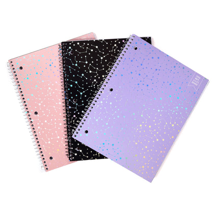 Yoobi College Ruled Spiral Notebooks, 3-Pack, Celestial, 150 Sheets