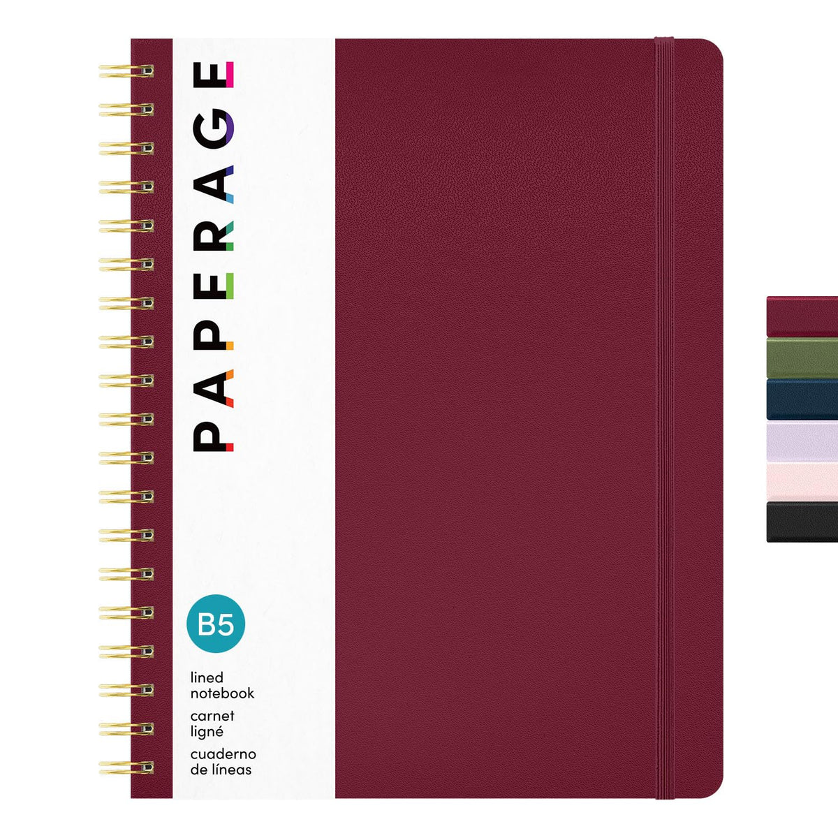 PAPERAGE Lined Spiral Journal Notebook, (Burgundy, Navy, Olive Green), 3 Pack, 160 Pages, Medium 5.5 inches x 8 inches - 100 GSM Thick Paper, Hardcover, Double-Wire Spiral Journal & Notebook