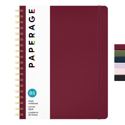 PAPERAGE Lined Spiral Journal Notebook, (Burgundy, Navy, Olive Green), 3 Pack, 160 Pages, Medium 5.5 inches x 8 inches - 100 GSM Thick Paper, Hardcover, Double-Wire Spiral Journal & Notebook