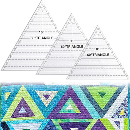 Kigley 3 Pcs 60 Degree Triangle Ruler for Quilting Acrylic Template Rulers Quilting Sewing Layer Cake Patchwork Supplies for Cutting Pattern DIY Craft(Green, 8, 9, 10 Inch)