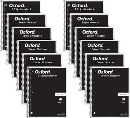 Oxford Spiral Notebook Bulk 12 Pack, 1 Subject, College Ruled, Black