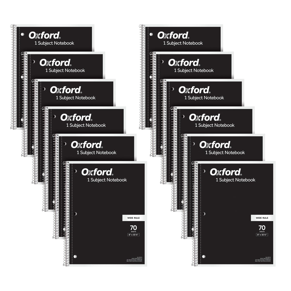 Oxford Spiral Notebook Bulk 12 Pack, 1 Subject, College Ruled, Black