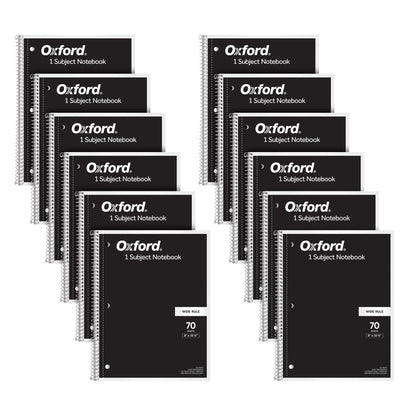 Oxford Spiral Notebook Bulk 12 Pack, 1 Subject, College Ruled, Black