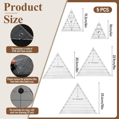 5 Pack Triangle Ruler for Quilting, 3 Pcs 60 Degree and 2 Pcs Isosceles Ruler