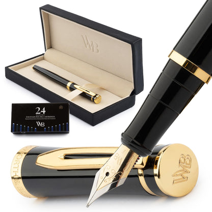 Wordsworth & Black Luxury Fountain Pen Set for Writing, Medium Nib, Silver