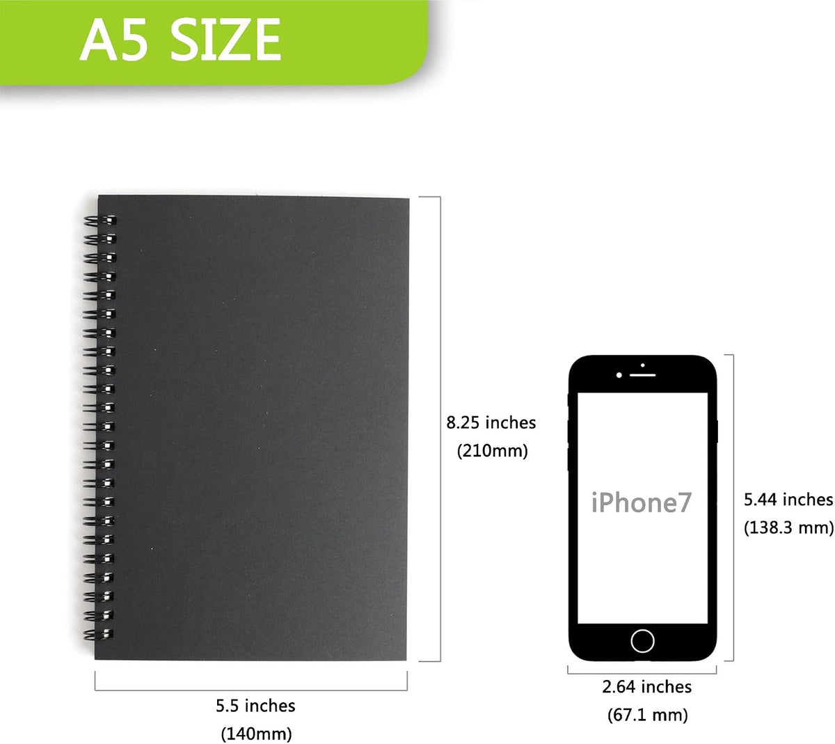 TWONE 3 Packs Soft Cover Notebook with Lined Paper Black Spiral Notebooks with 100 Ruled Pages 50 Sheets Memo Notepads for Home School Travel, 8.25 x 5.55 inch