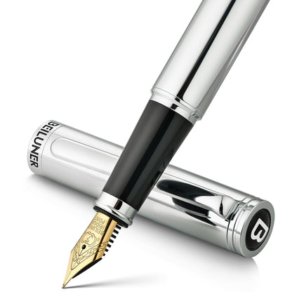 BEILUNER Blue Fountain Pen, 24K Gold Accents, Gorgeous 24K Gilded Nib(Fine)